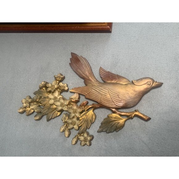 Vintage Syroco Gold Bird Wall Plaques Dogwood Branch Design 1960s - Picture 9 of 10